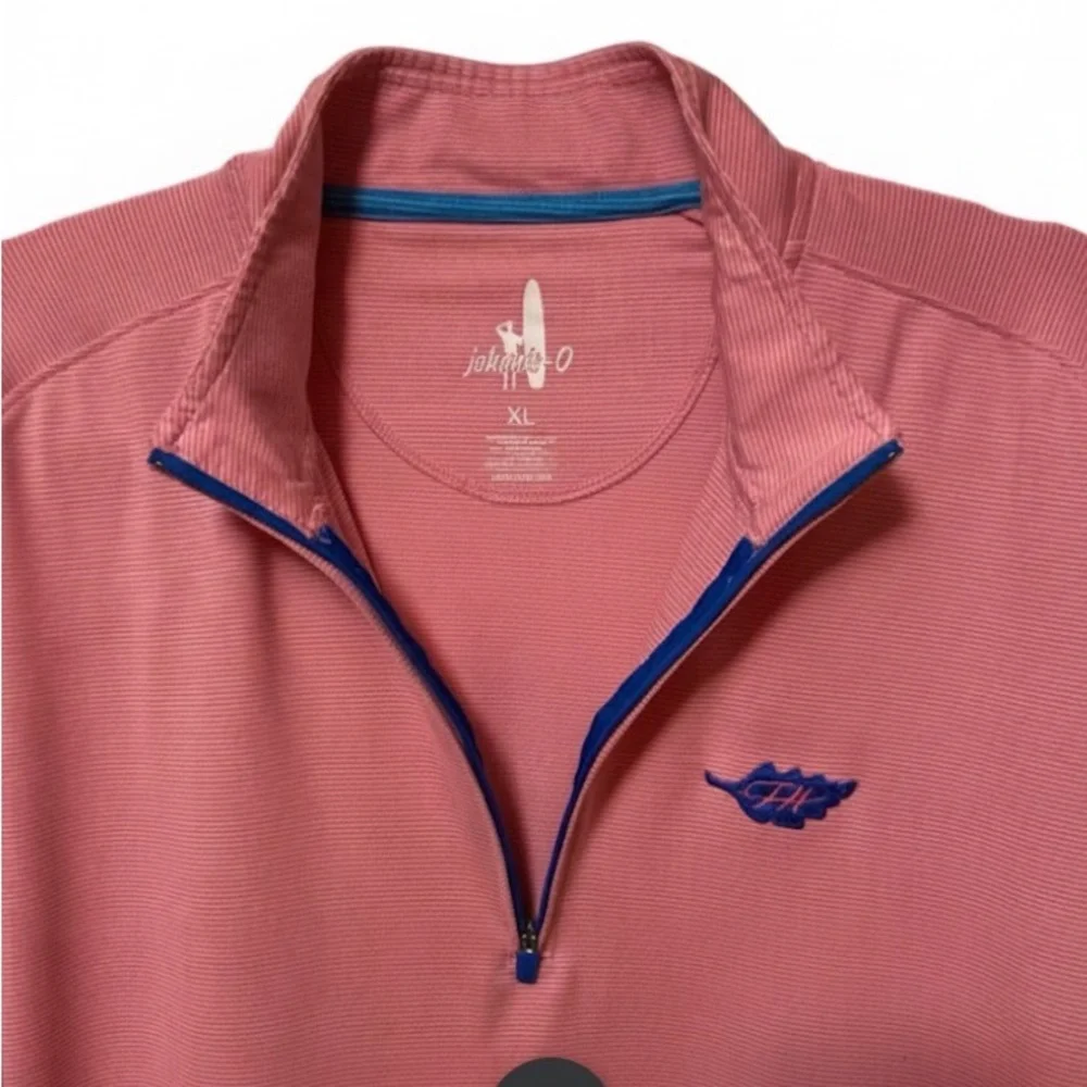 johnnie-O Prep-Formance 1/4 Zip Pullover XL Pink Striped Top Crest Logo Sweater